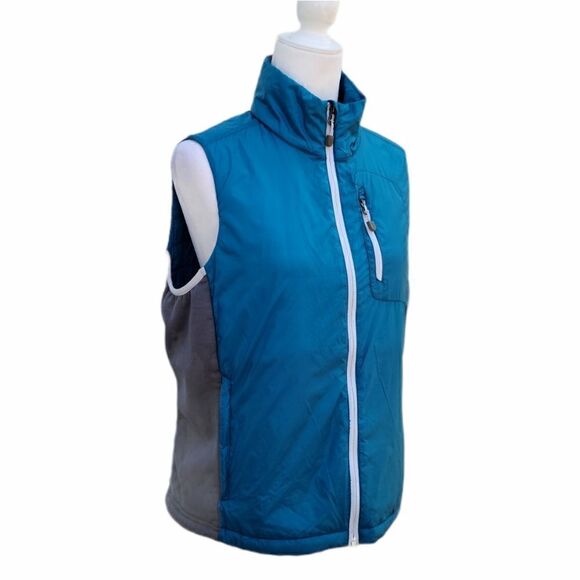 LANDS' END Blue Gray Side Panel 3 Pockets Vest Jacket Full Zip Size M High Neck - Picture 6 of 11